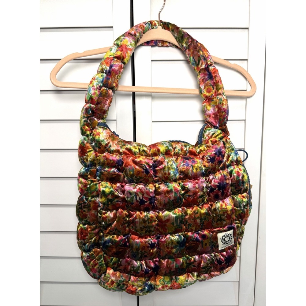 Natural Life Velvet Fit-It-All Large Floral Quilted Puffy Bag Boho Hippie NWT - Picture 4 of 10